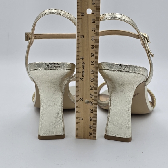 NWOT Jewel Badgley Mischka Heddia Woven Vamp Heeled Sandals, Gold, Women's 10 - Picture 9 of 16